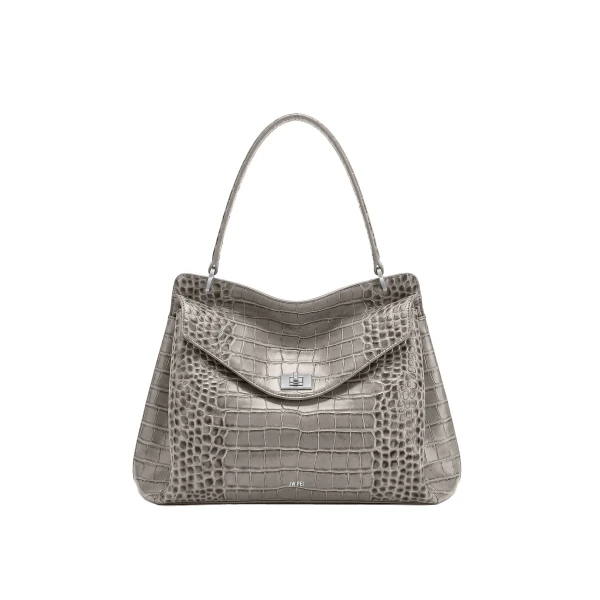 JW PEI Lucia Turn-Lock Shoulder Bag in Grey Croc
