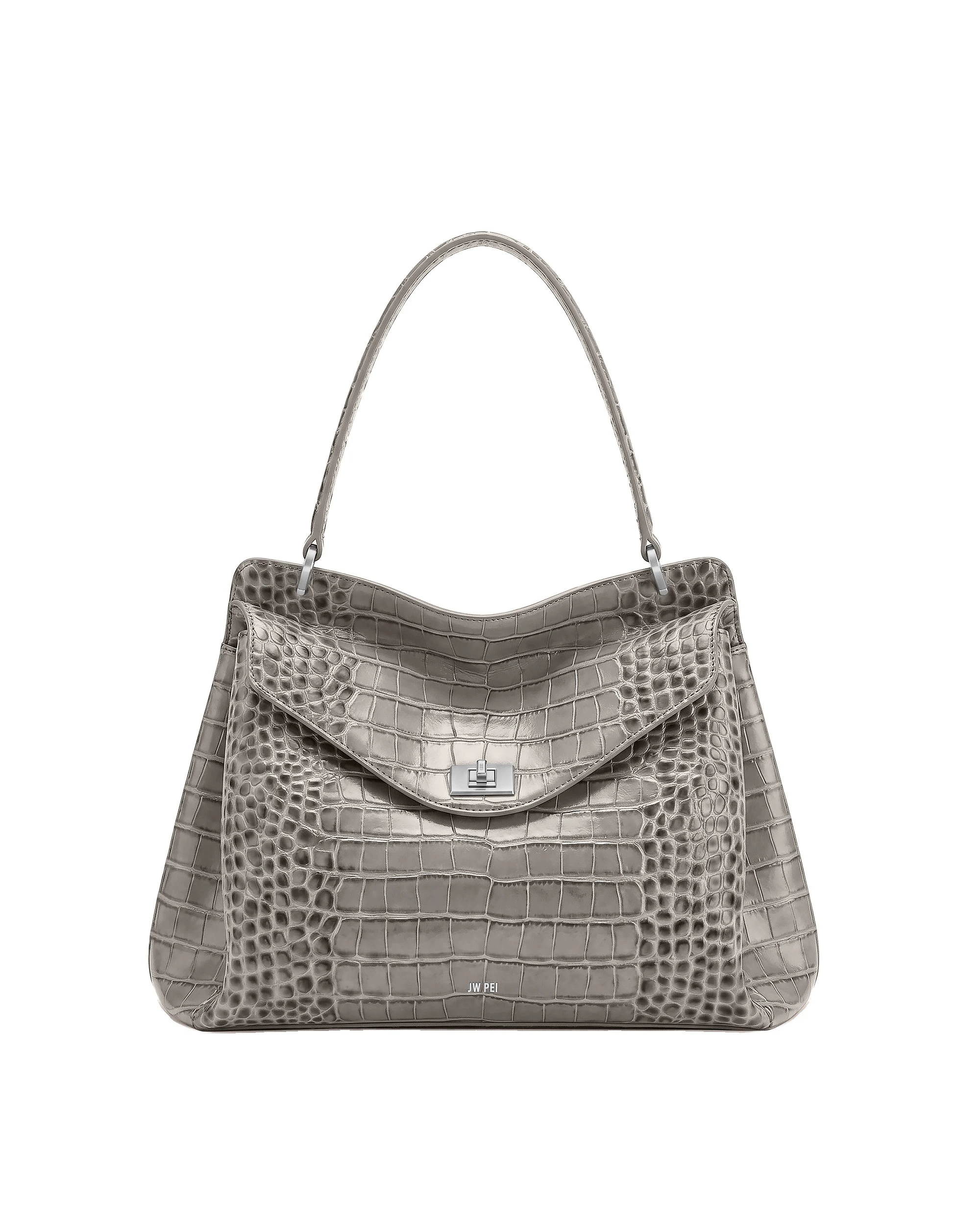 JW PEI Lucia Turn-Lock Shoulder Bag in Grey Croc | Shoulder & Crossbody Bags | Luxury Shoes JW PEI Lucia Turn-Lock Shoulder Bag in Grey Croc