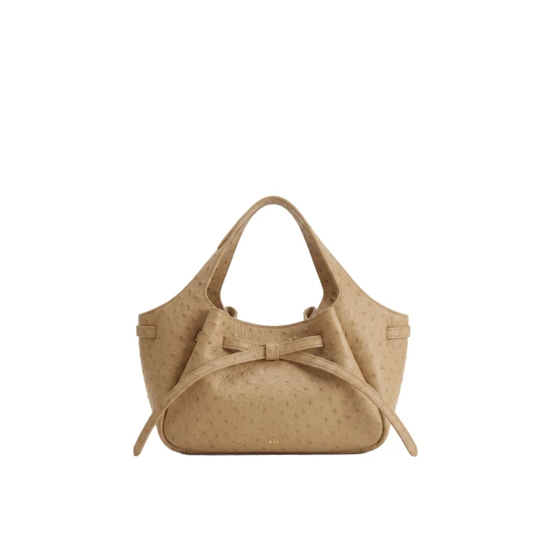JW PEI Mabel Faux Ostrich Soft Bow Tote Bag in Khaki