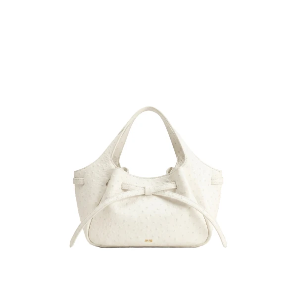 JW PEI Mabel Faux Ostrich Soft Bow Tote Bag in Milky White