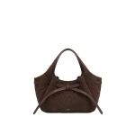 JW PEI Mabel Faux Suede Quilted Soft Bow Tote Bag in Dark Chocolate