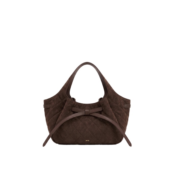 JW PEI Mabel Faux Suede Quilted Soft Bow Tote Bag in Dark Chocolate