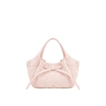 JW PEI Mabel Faux Suede Quilted Soft Bow Tote Bag in Light Pink