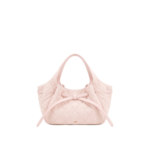 JW PEI Mabel Faux Suede Quilted Soft Bow Tote Bag in Light Pink