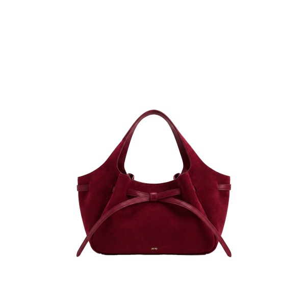 JW PEI Mabel Faux Suede Soft Bow Tote Bag in Burgundy