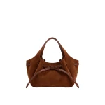 JW PEI Mabel Faux Suede Soft Bow Tote Bag in Dark Reddish Brown