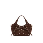 JW PEI Mabel Faux Suede Studded Soft Bow Tote Bag in Dark Brown