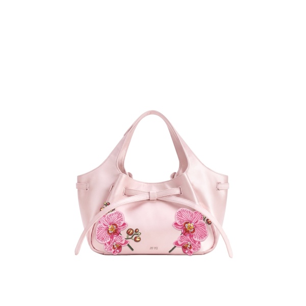 JW PEI Mabel Phalaenopsis Orchid Embroidered Soft Bow Tote Bag in Pink