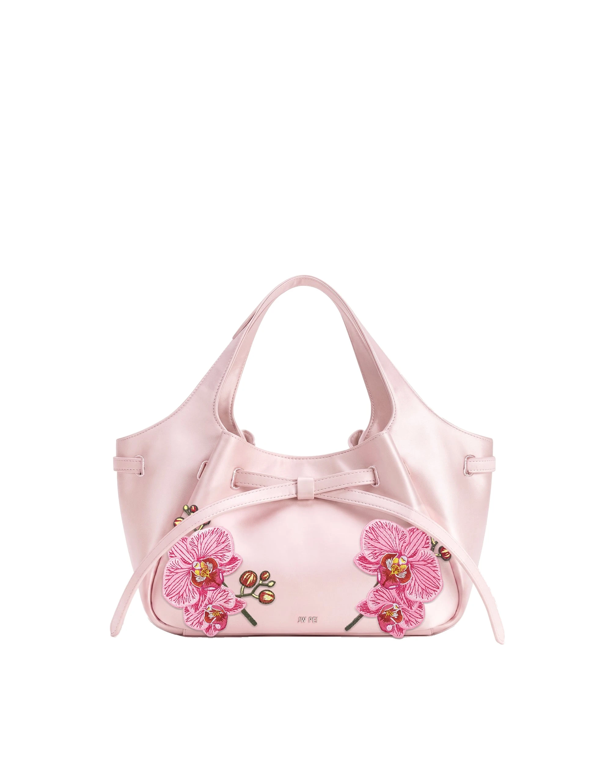 JW PEI Mabel Phalaenopsis Orchid Embroidered Soft Bow Tote Bag in Pink | Totes & Top-Handle Bags | Luxury Shoes JW PEI Mabel Phalaenopsis Orchid Embroidered Soft Bow Tote Bag in Pink