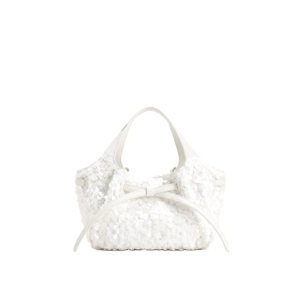 JW PEI Mabel Sequin Soft Bow Tote Bag in Bright White