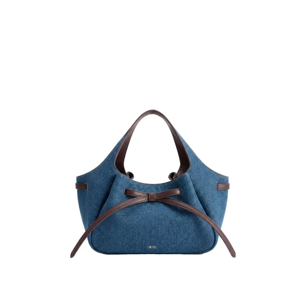 JW PEI Mabel Soft Bow Tote Bag in Dark Blue Denim