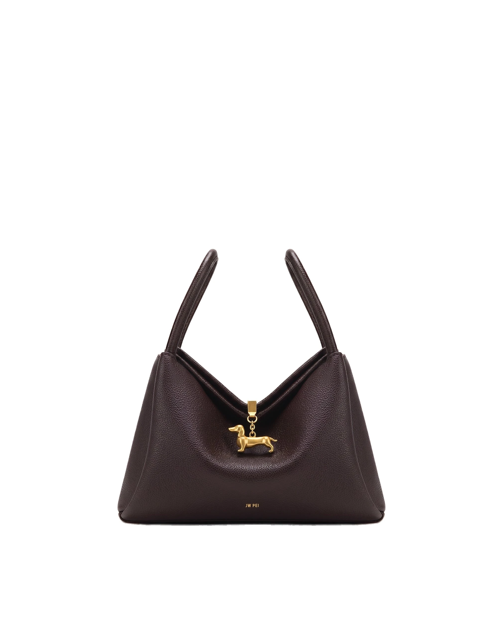 JW PEI Maelle Dachshund Charm Double Handle Bag in Dark Brown | Shoulder & Crossbody Bags | Luxury Shoes JW PEI Maelle Dachshund Charm Double Handle Bag in Dark Brown