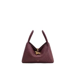 JW PEI Maelle Faux Ostrich Grain Dachshund Charm Double Handle Bag in Berry Red