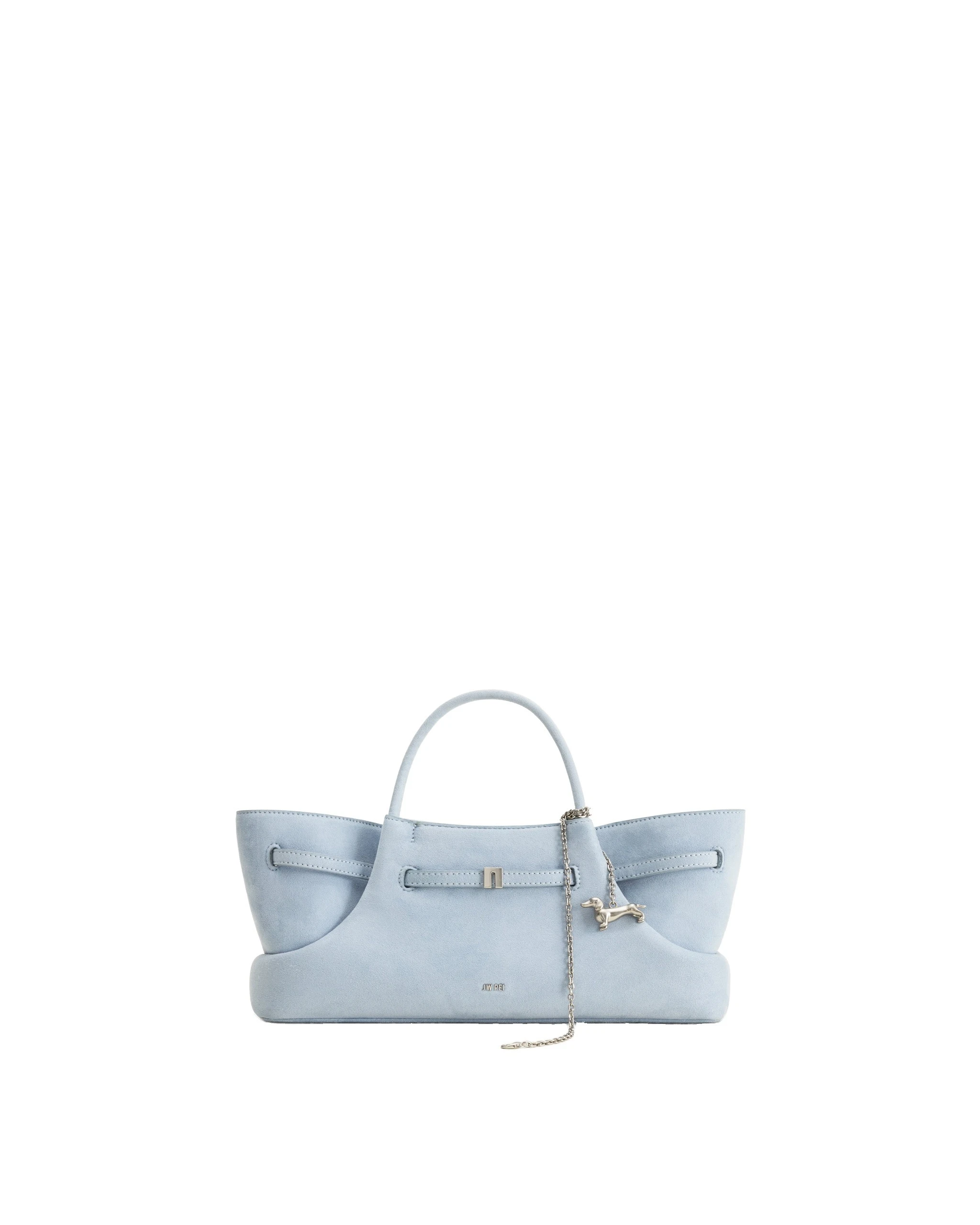 JW PEI Maeve Dachshund Metal Charm Faux Suede Tote Bag in Blue | Totes & Top-Handle Bags | Luxury Shoes JW PEI Maeve Dachshund Metal Charm Faux Suede Tote Bag in Blue