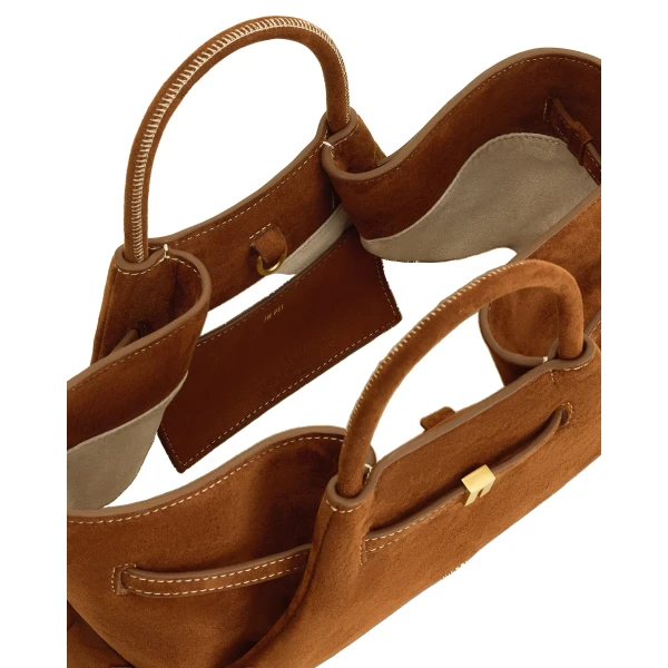 JW PEI Maeve Dachshund Metal Charm Faux Suede Tote Bag in Brown view six