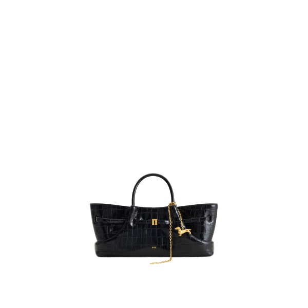 JW PEI Maeve Dachshund Metal Charm Tote Bag in Black Croc