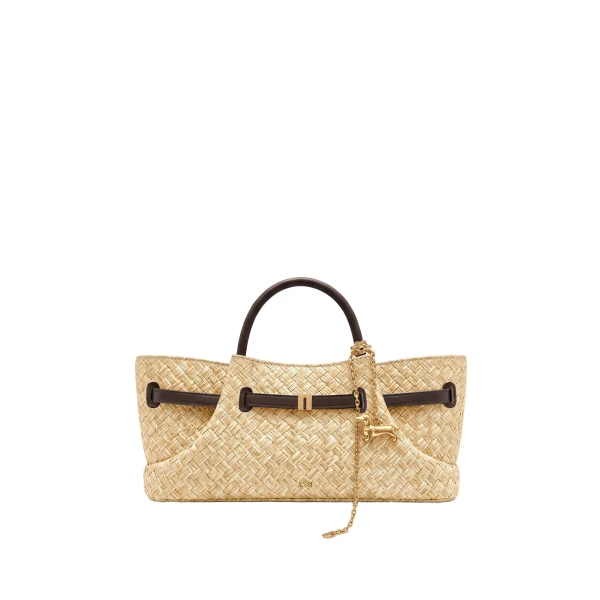 JW PEI Maeve Faux Straw Dachshund Metal Charm Tote Bag in Brown