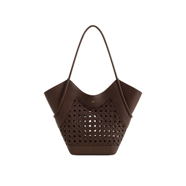 JW PEI Maribel Woven Panel Tote Bag in Dark Brown