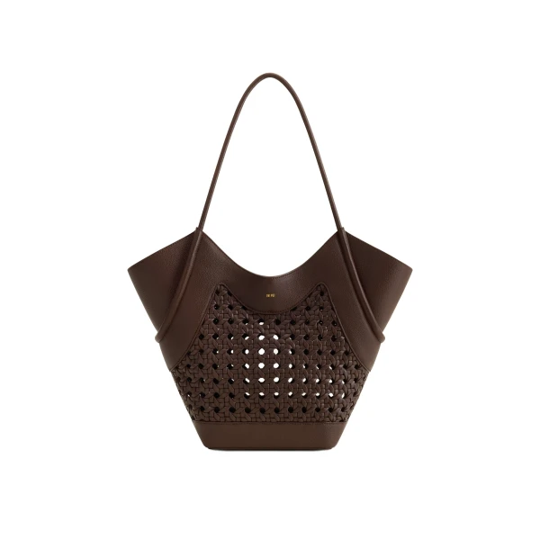 JW PEI Maribel Woven Panel Tote Bag in Dark Brown
