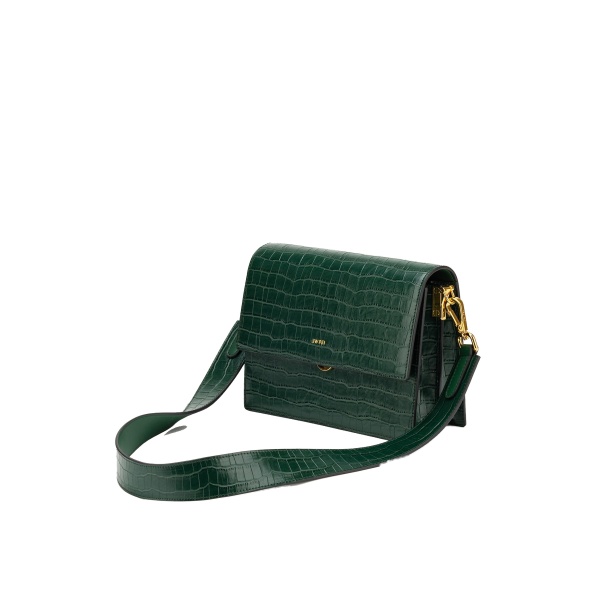 JW PEI Mini Flap Crossbody in Dark Green Croc