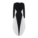 JW PEI Monochrome Paneled Plunging V-Neck Long-Sleeve Maxi Dress
