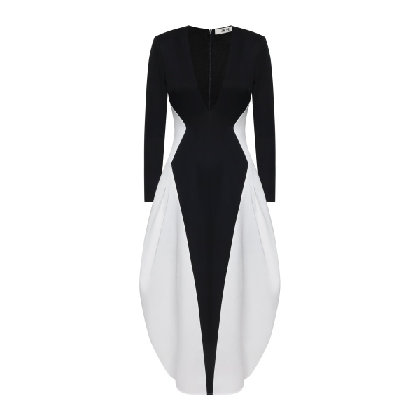 JW PEI Monochrome Paneled Plunging V-Neck Long-Sleeve Maxi Dress