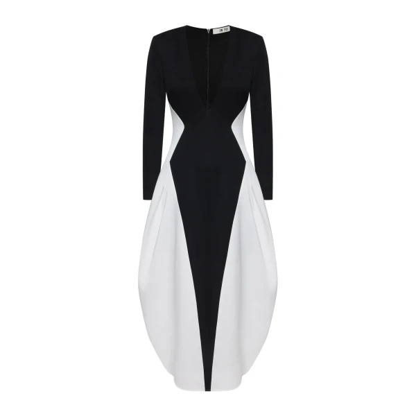 JW PEI Monochrome Paneled Plunging V-Neck Long-Sleeve Maxi Dress
