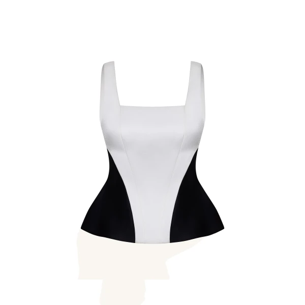 Monochrome Paneled Square-Neck Peplum Top in Black