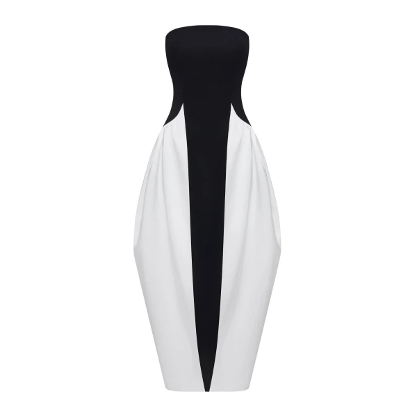 JW PEI Monochrome Paneled Strapless Sculptural Maxi Dress