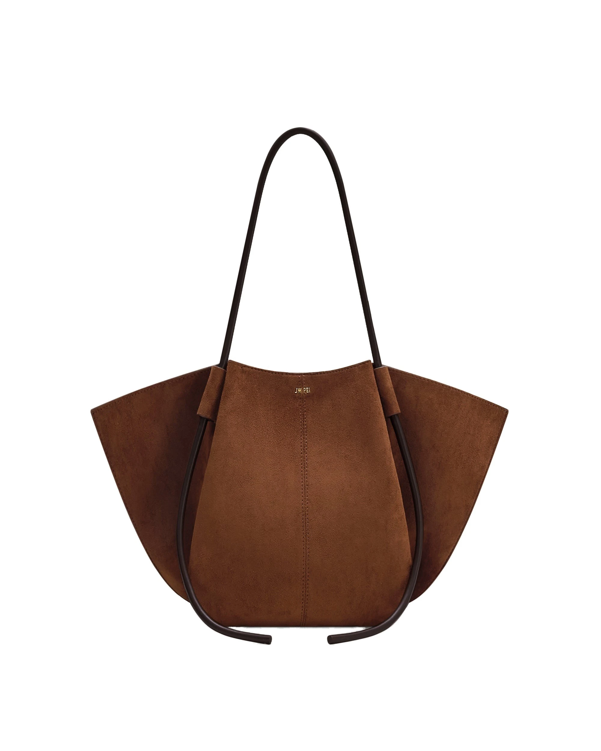 JW PEI Nala Faux Suede Wide Tote Bag in Brown | Totes & Top-Handle Bags | Luxury Shoes JW PEI Nala Faux Suede Wide Tote Bag in Brown