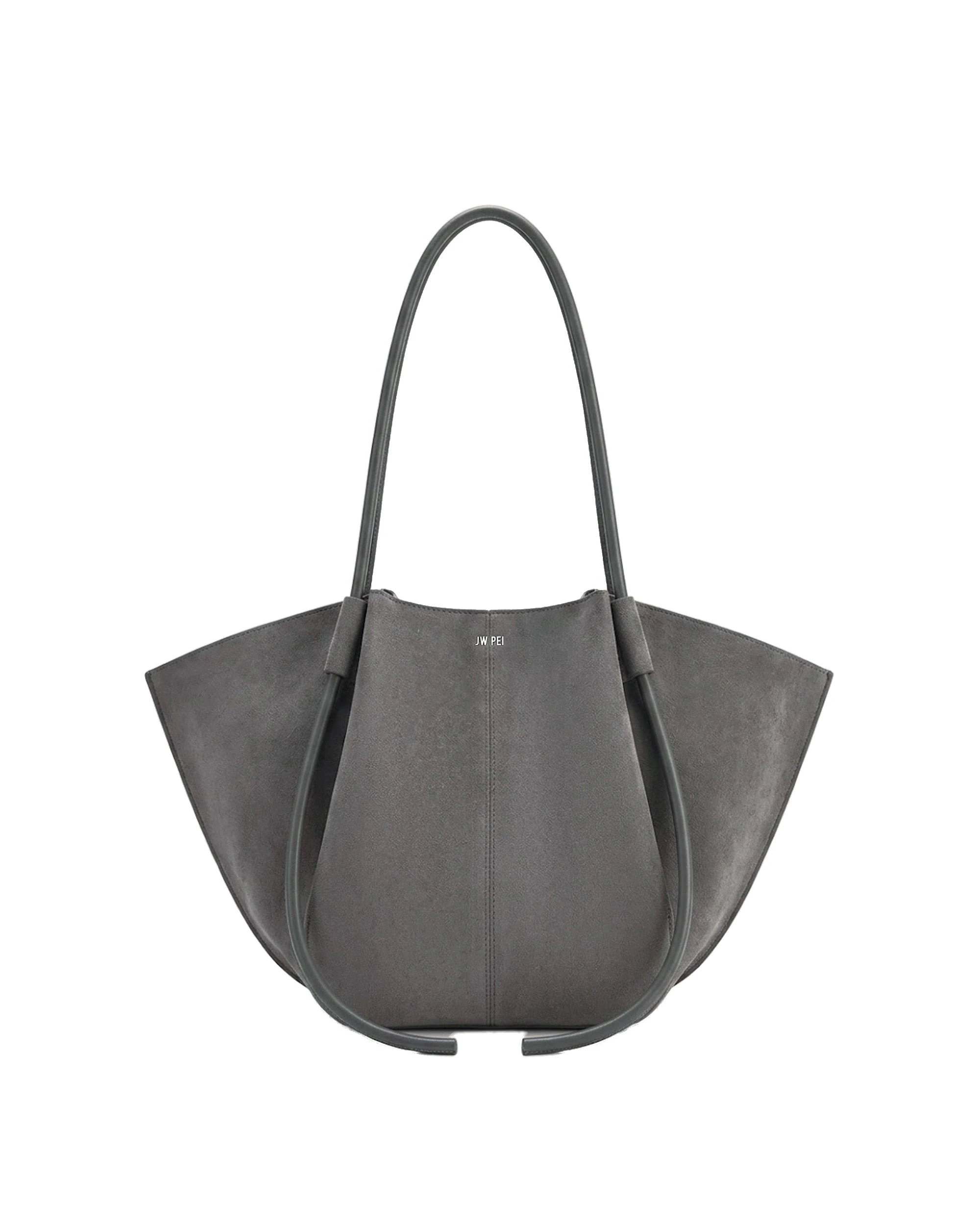 JW PEI Nala Faux Suede Wide Tote Bag in Dark Gray | Totes & Top-Handle Bags | Luxury Shoes JW PEI Nala Faux Suede Wide Tote Bag in Dark Gray