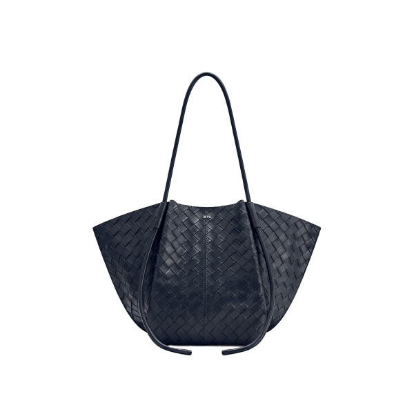 JW PEI Nala Woven Texture Wide Tote Bag in Navy Blue