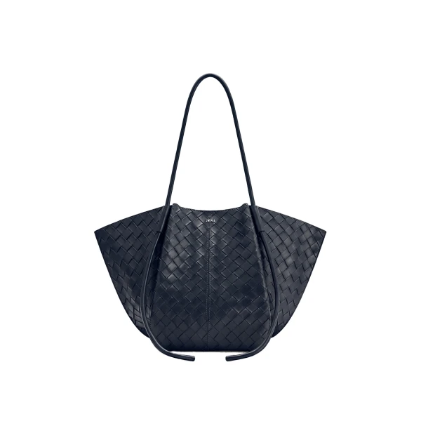 JW PEI Nala Woven Texture Wide Tote Bag in Navy Blue