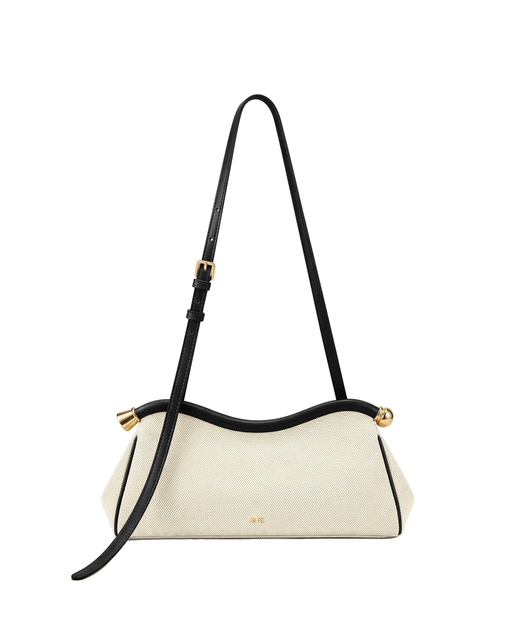 JW PEI Naomi Curved Shoulder Bag in Black Canvas | Shoulder & Crossbody Bags | Luxury Shoes JW PEI Naomi Curved Shoulder Bag in Black Canvas