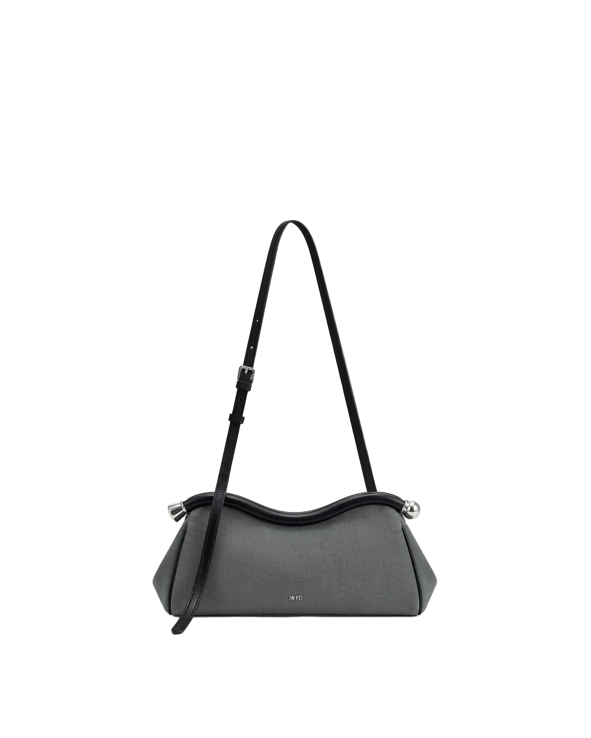 JW PEI Naomi Curved Shoulder Bag in Black Grey Canvas | Shoulder & Crossbody Bags | Luxury Shoes JW PEI Naomi Curved Shoulder Bag in Black Grey Canvas