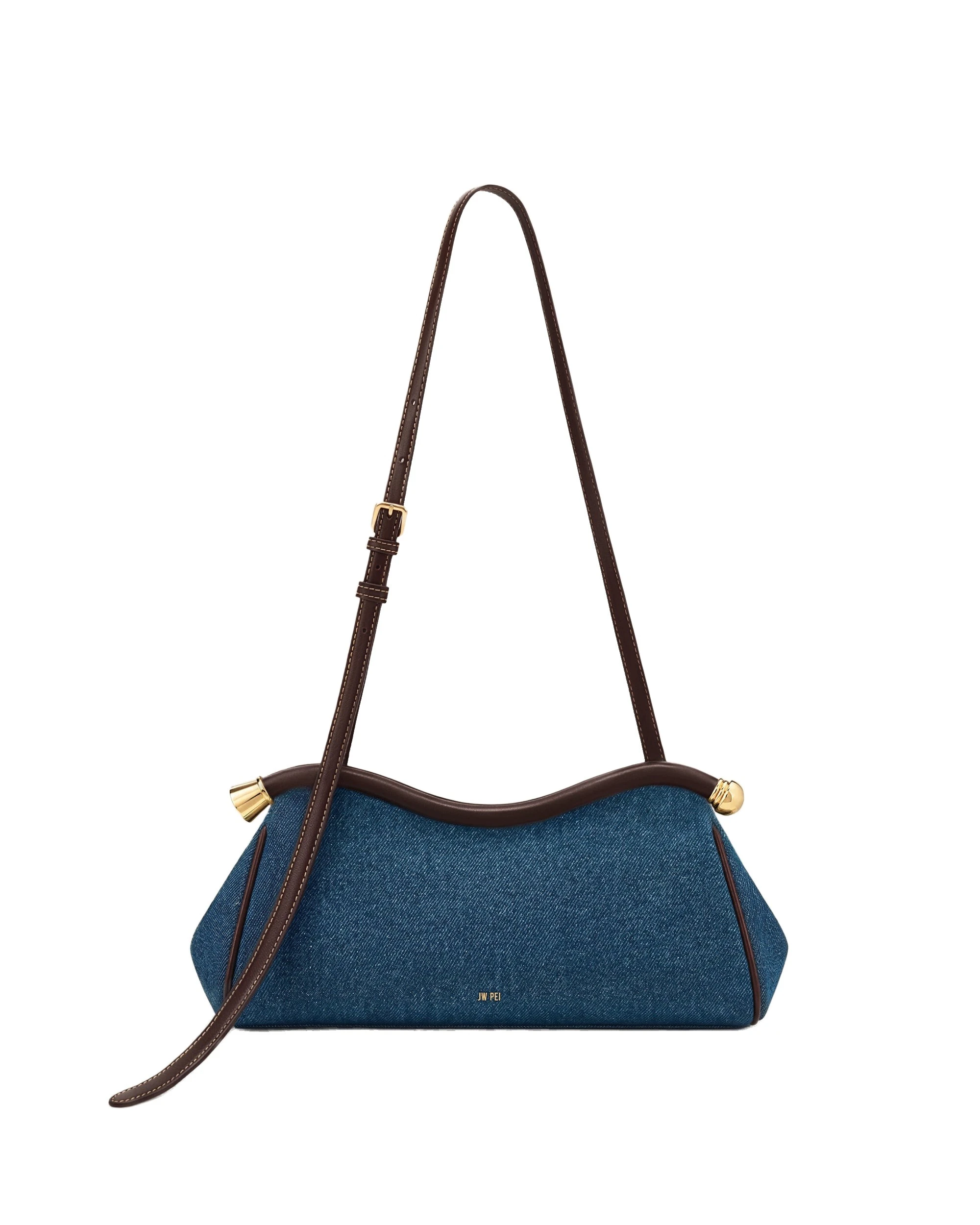 JW PEI Naomi Curved Shoulder Bag in Blue Denim | Shoulder & Crossbody Bags | Luxury Shoes JW PEI Naomi Curved Shoulder Bag in Blue Denim
