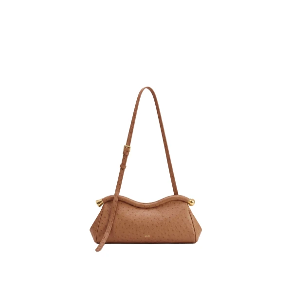 JW PEI Naomi Faux Ostrich Grain Curved Shoulder Bag in Caramel Brown