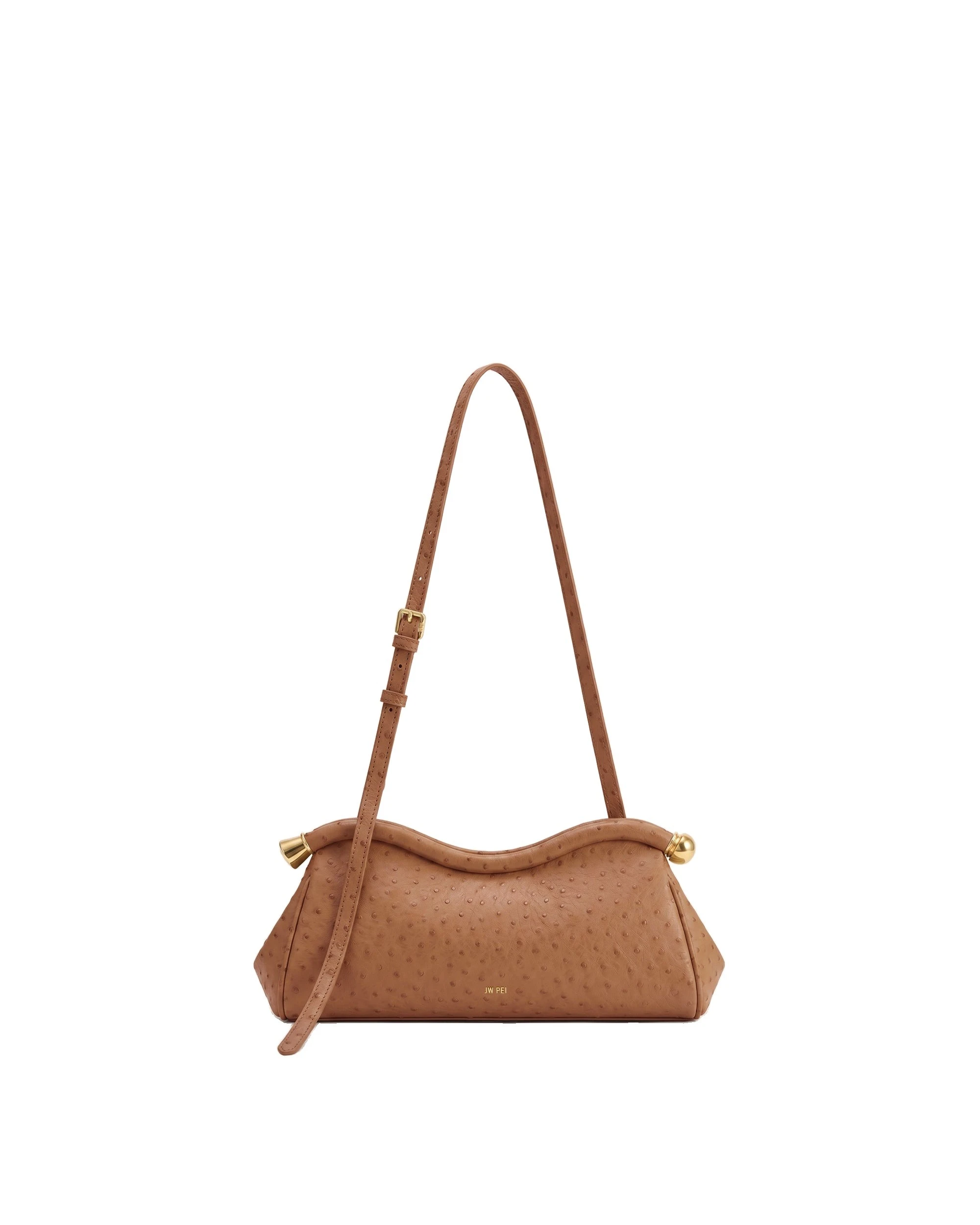 JW PEI Naomi Faux Ostrich Grain Curved Shoulder Bag in Caramel Brown | Shoulder & Crossbody Bags | Luxury Shoes JW PEI Naomi Faux Ostrich Grain Curved Shoulder Bag in Caramel Brown