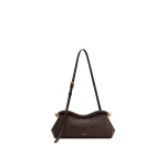 JW PEI Naomi Faux Ostrich Grain Curved Shoulder Bag in Dark Brown