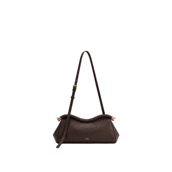JW PEI Naomi Faux Ostrich Grain Curved Shoulder Bag in Dark Brown