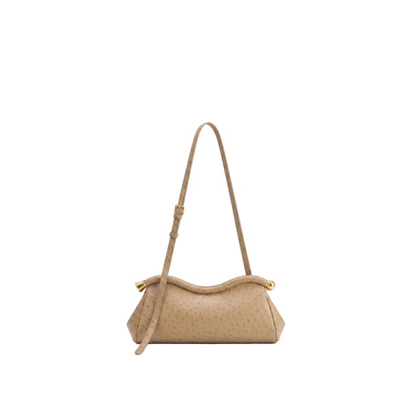 JW PEI Naomi Faux Ostrich Grain Curved Shoulder Bag in Light Khaki
