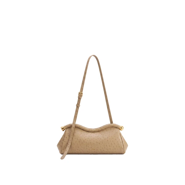 JW PEI Naomi Faux Ostrich Grain Curved Shoulder Bag in Light Khaki