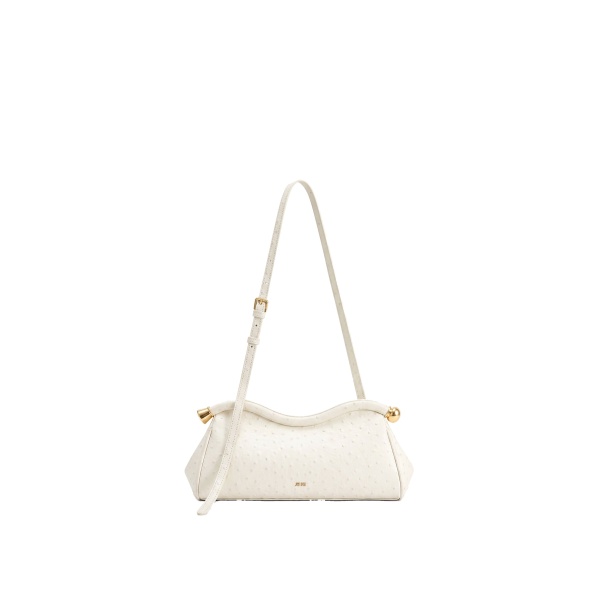 JW PEI Naomi Faux Ostrich Grain Curved Shoulder Bag in White