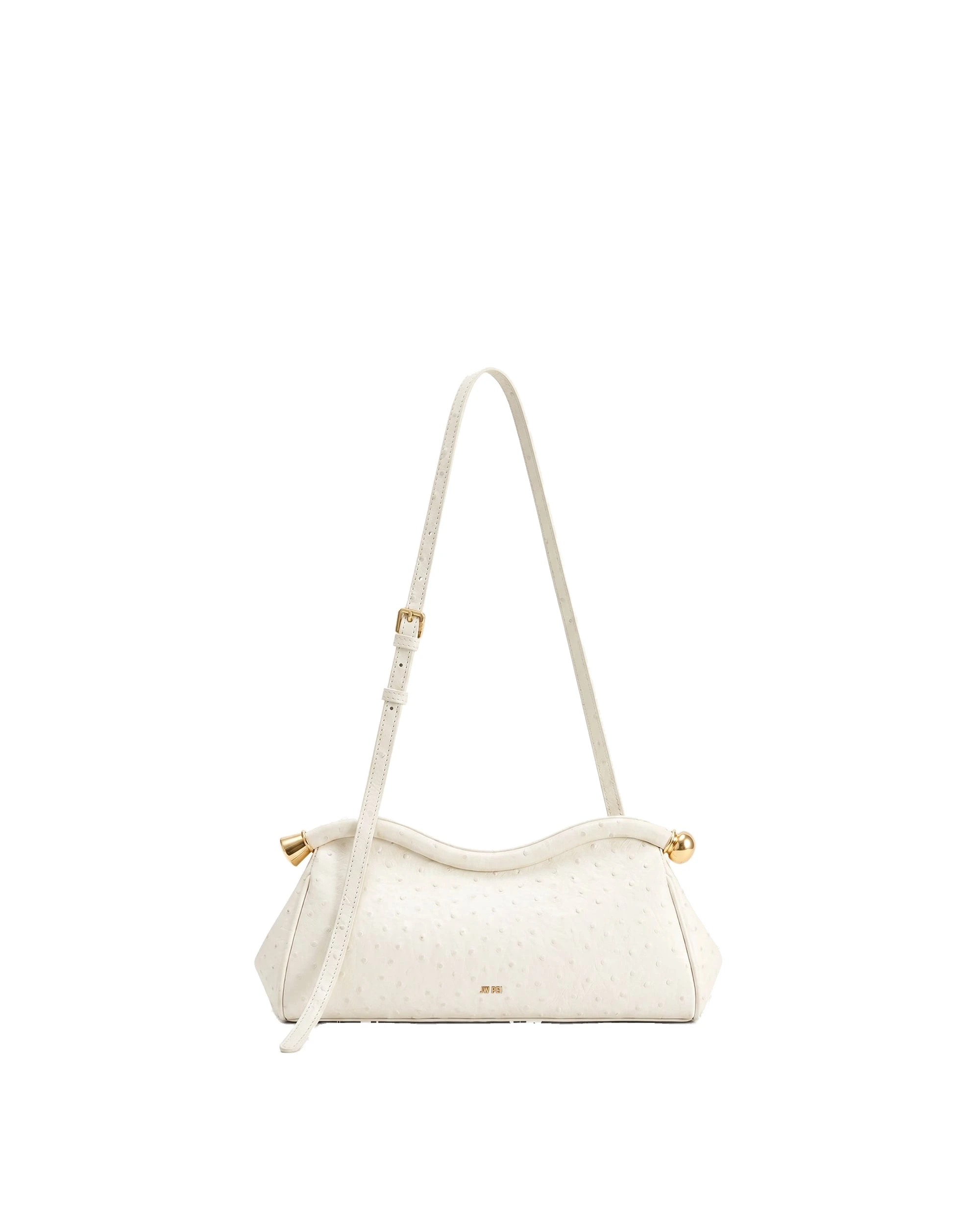 JW PEI Naomi Faux Ostrich Grain Curved Shoulder Bag in White | Shoulder & Crossbody Bags | Luxury Shoes JW PEI Naomi Faux Ostrich Grain Curved Shoulder Bag in White