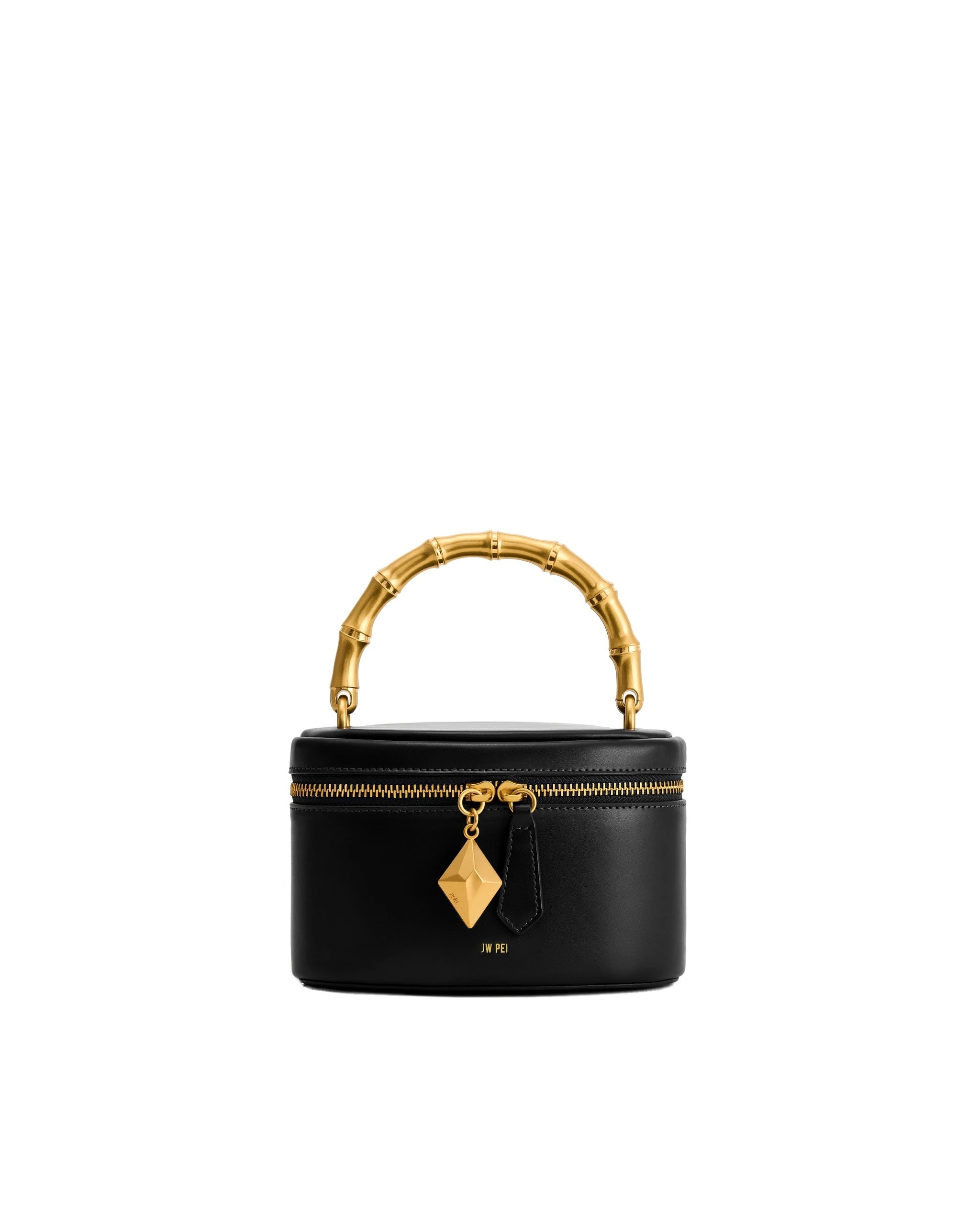 JW PEI Natalie Metal Geometric Pendant Handle Bag in Black | Shoulder & Crossbody Bags | Luxury Shoes JW PEI Natalie Metal Geometric Pendant Handle Bag in Black