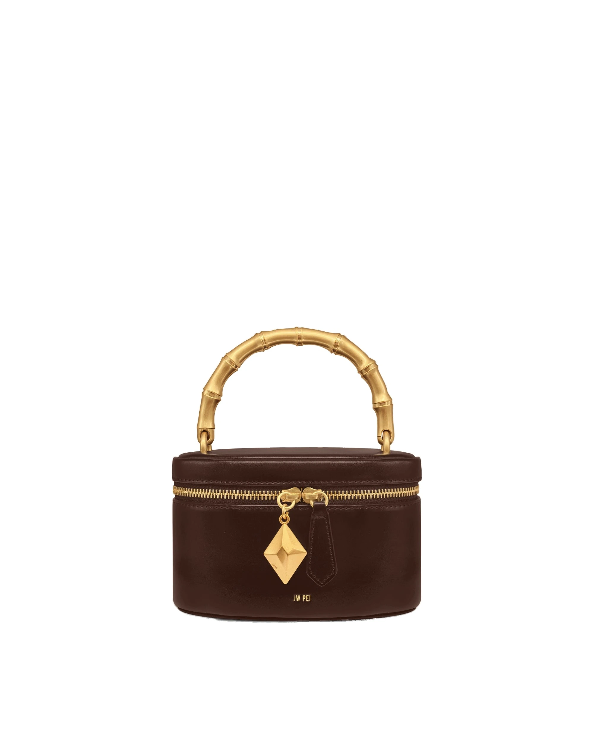 JW PEI Natalie Metal Geometric Pendant Handle Bag in Dark Brown | Shoulder & Crossbody Bags | Luxury Shoes JW PEI Natalie Metal Geometric Pendant Handle Bag in Dark Brown
