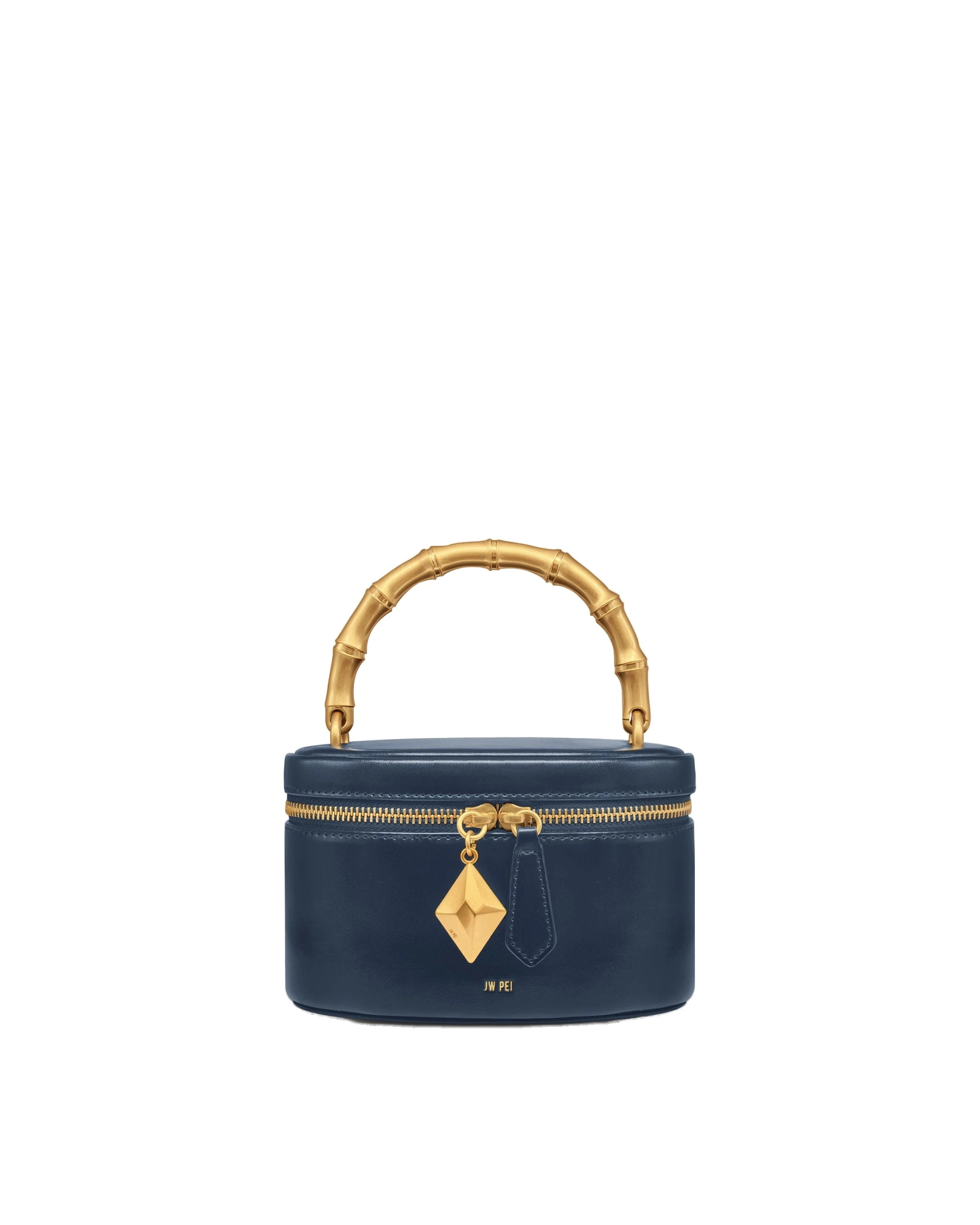 JW PEI Natalie Metal Geometric Pendant Handle Bag in Navy | Shoulder & Crossbody Bags | Luxury Shoes JW PEI Natalie Metal Geometric Pendant Handle Bag in Navy