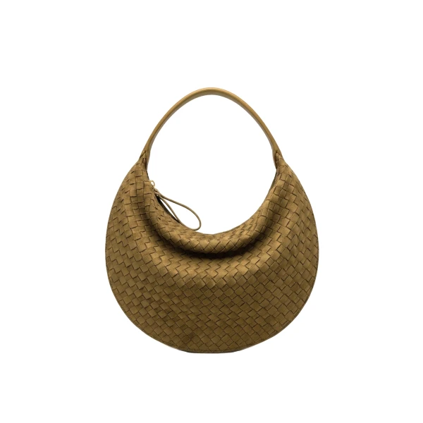 JW PEI Nola Faux Suede Woven Crescent Shoulder Bag in Olive Green