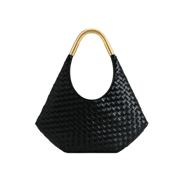 JW PEI Olivia Hand-Woven Metal Handle Hobo Bag in Black