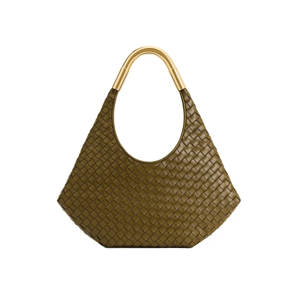 JW PEI Olivia Hand-Woven Metal Handle Hobo Bag in Olive Green